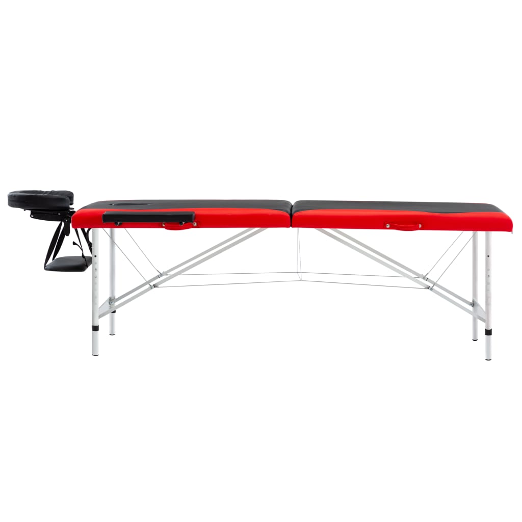 Table de massage vidaxl pliable 2 zones en aluminium noir et rouge