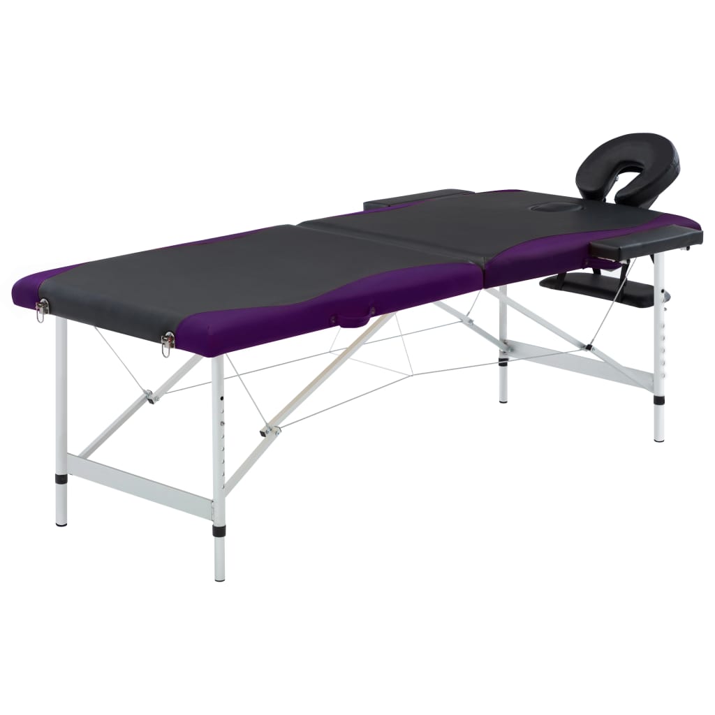 Vidaxl Massage Table Tableable 2 Zonen Aluminium schwaarz a purpur