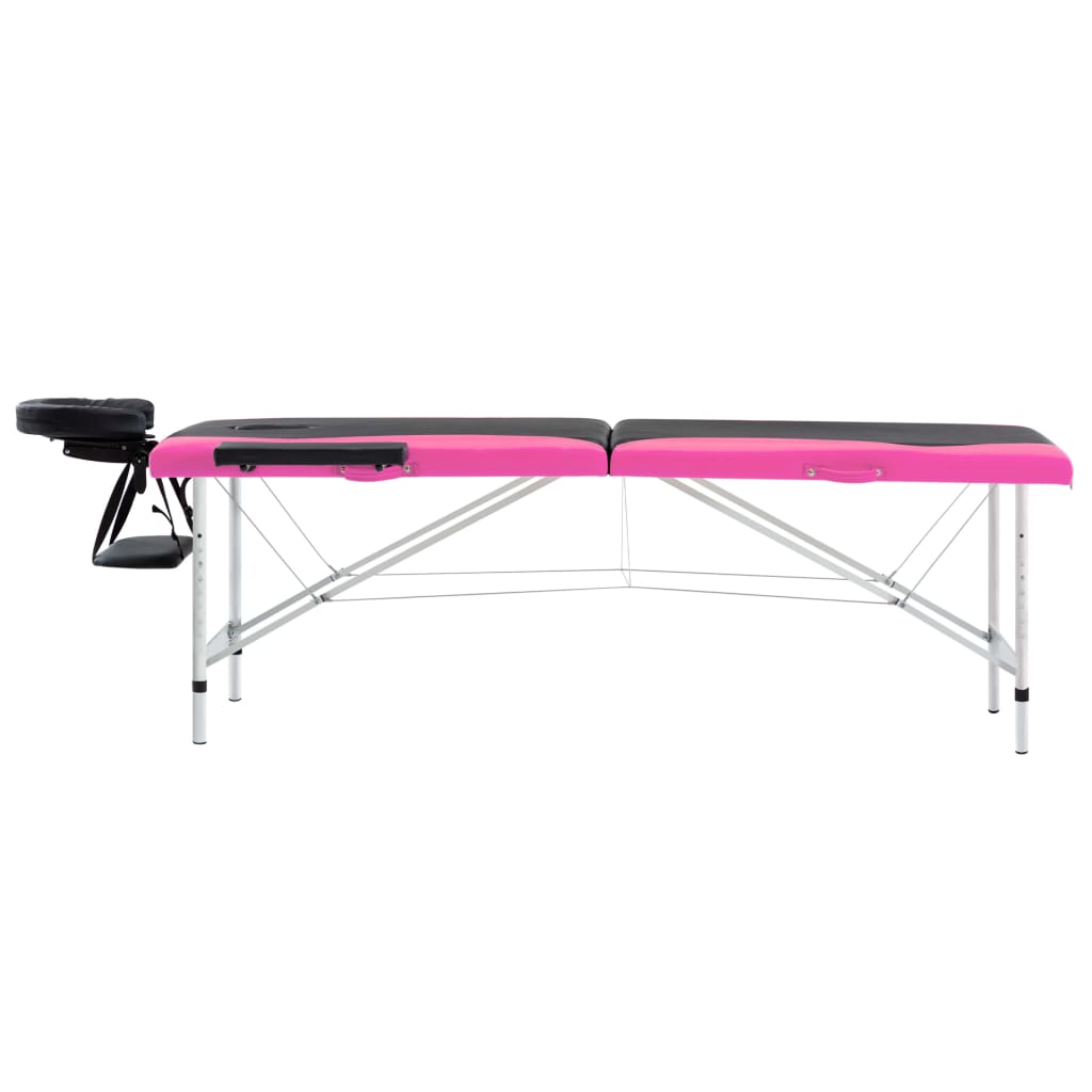 Vidaxl massagetafel inklapbaar 2 zones aluminium zwart en roze