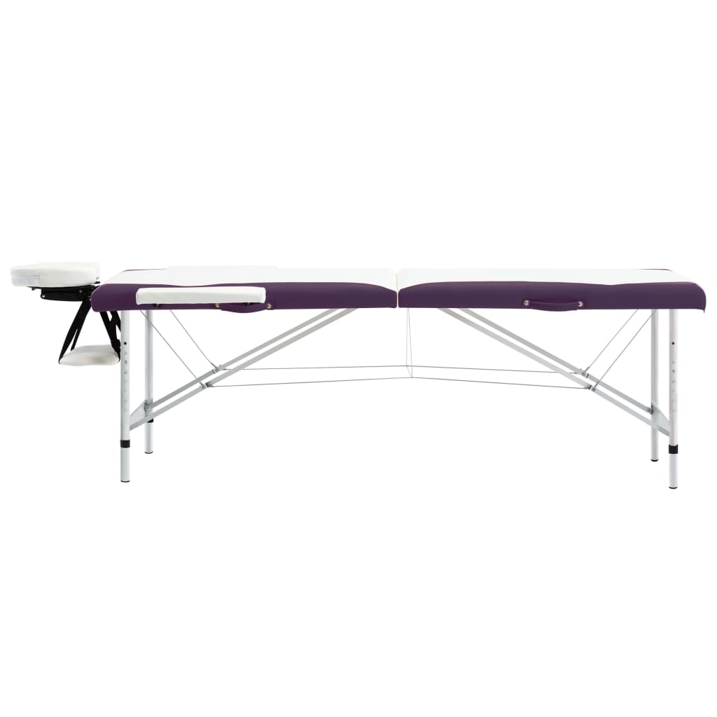 Vidaxl massagetafel inklapbaar 2 zones aluminium wit en paars