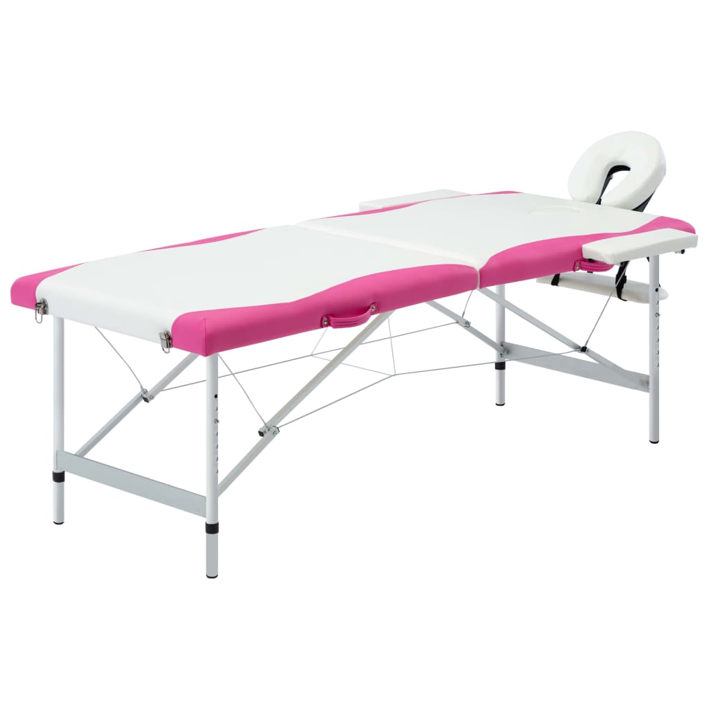 Vidaxl Massage Table Colpottibile 2 zone in alluminio bianco e rosa