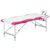 Vidaxl Mesa Massage Plegable 2 zonas de aluminio blanco y rosa