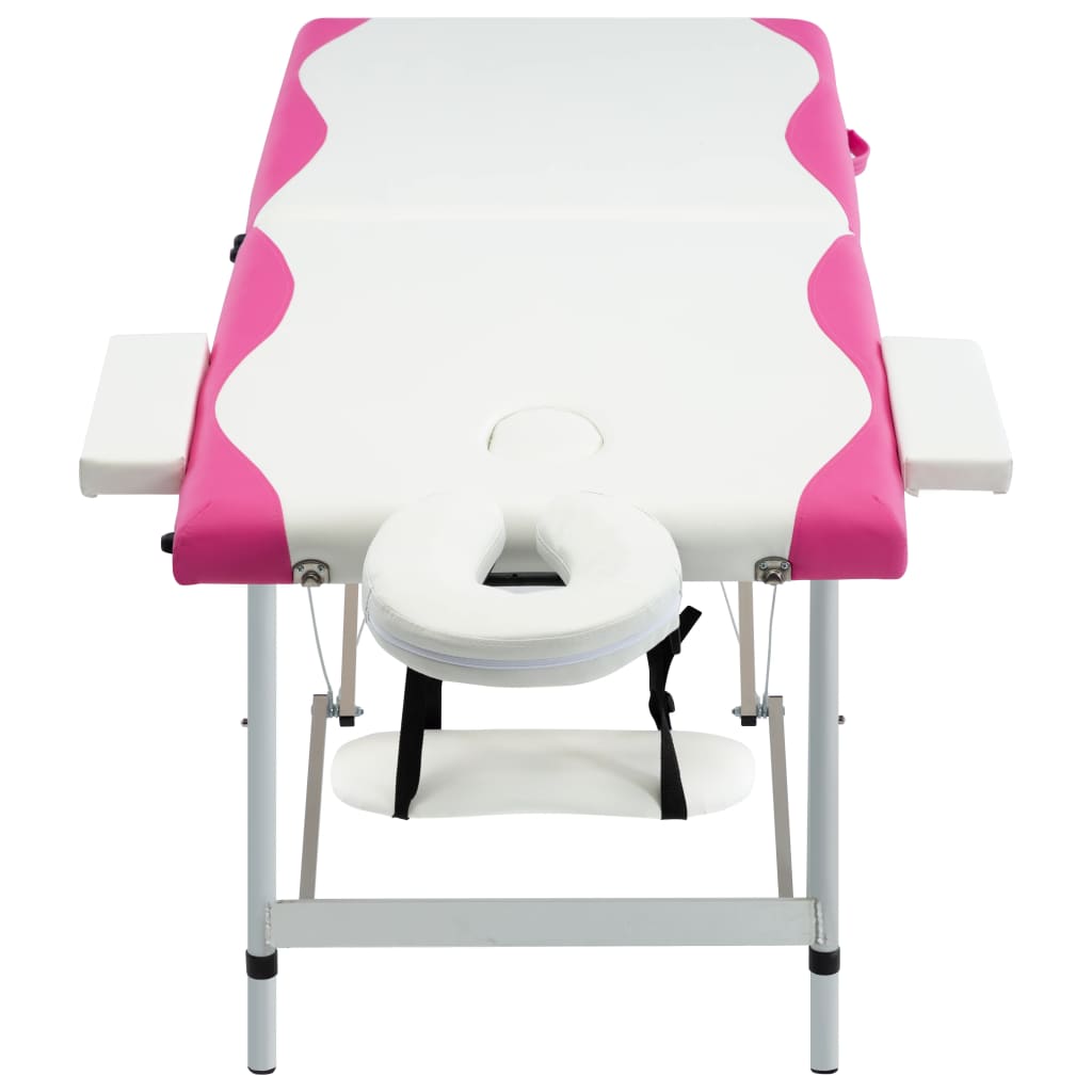 VidaXL Massage table Collapsible 2 Zones Aluminum White and Pink