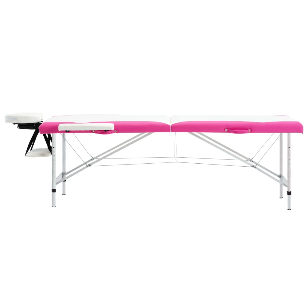 VidaXL Massage table Collapsible 2 Zones Aluminum White and Pink