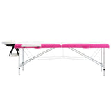 Vidaxl Mesa Massage Plegable 2 zonas de aluminio blanco y rosa