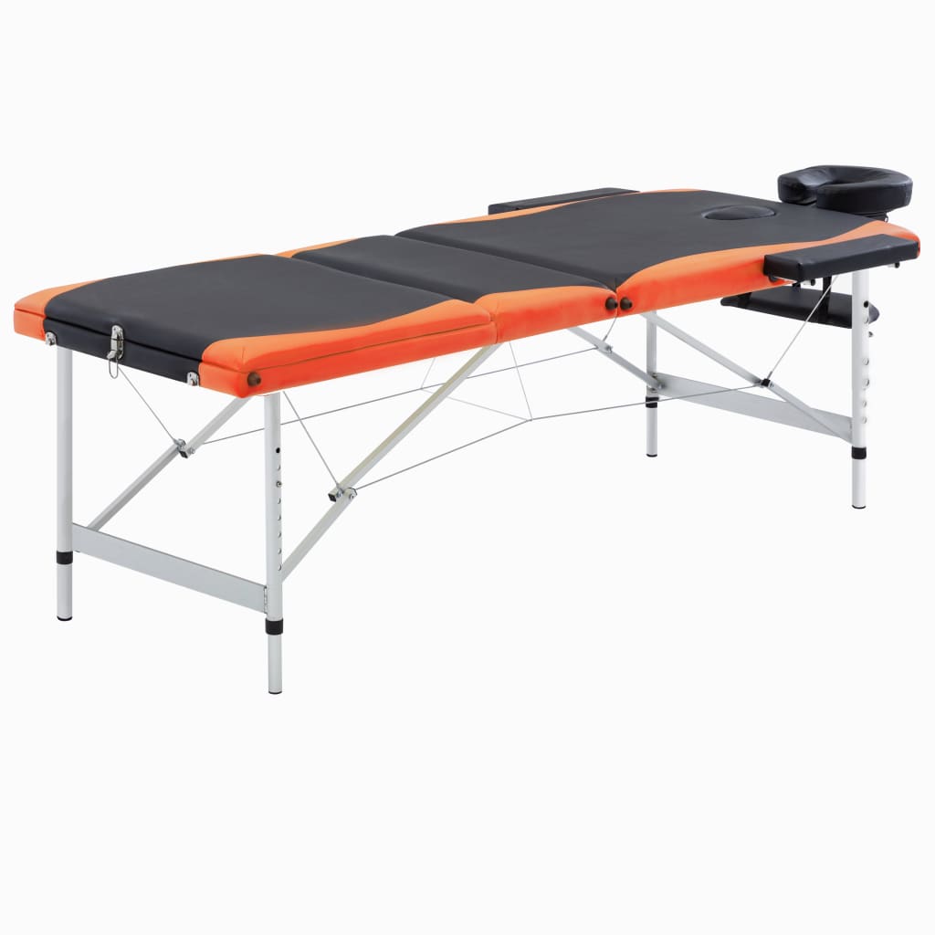 Vidaxl massagetafel inklapbaar 3 zones aluminium zwart en oranje