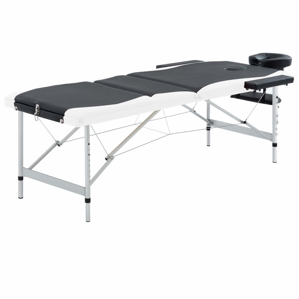 Vidaxl Mesa Massage Plegable 3 zonas de aluminio en blanco y negro