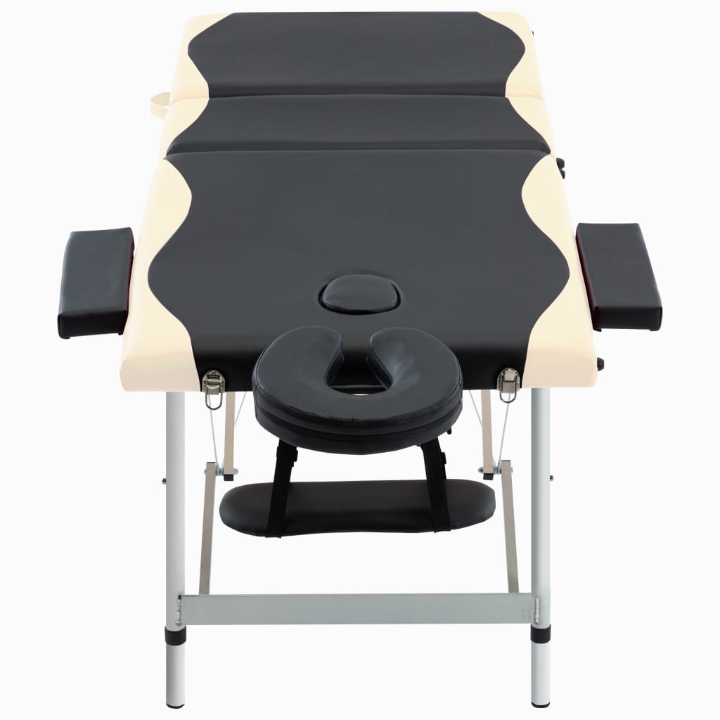 Vidaxl Massage Table Collapsible 3 Zones Aluminium Black and Beige