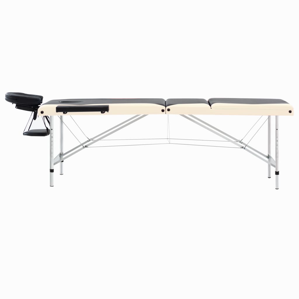 Vidaxl Massage Table Collapsible 3 Zones Aluminium Black and Beige