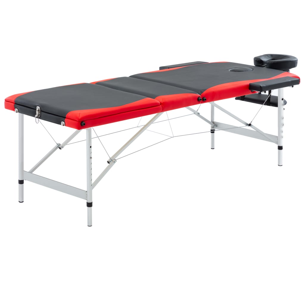 Vidaxl massagetafel inklapbaar 3 zones aluminium zwart en rood