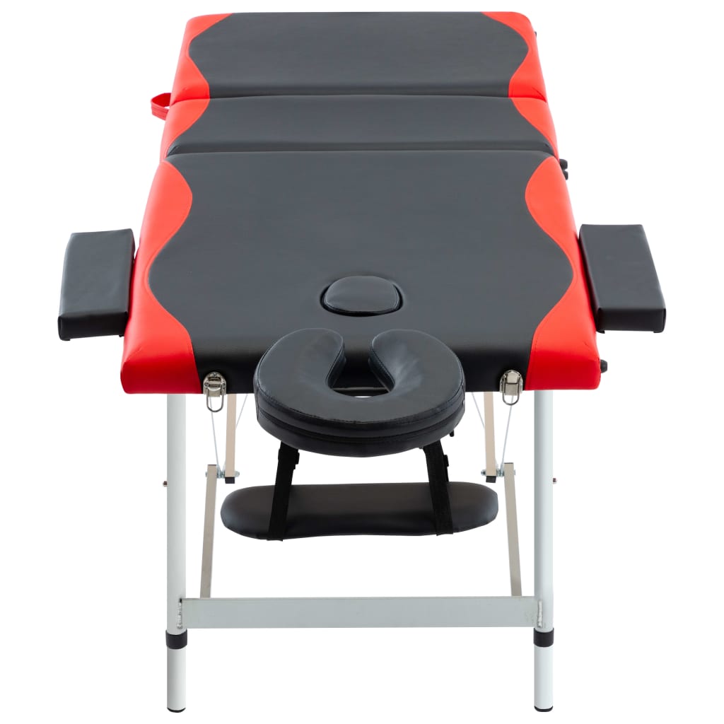 Vidaxl Massage Table Colpottibile 3 zone in alluminio nero e rosso