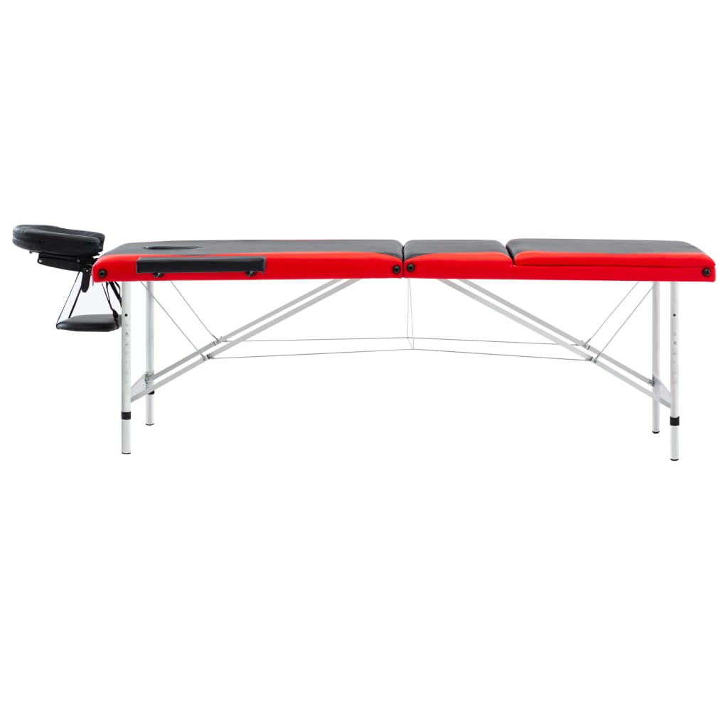 Vidaxl Mesa Massage Plegable 3 zonas de aluminio negro y rojo