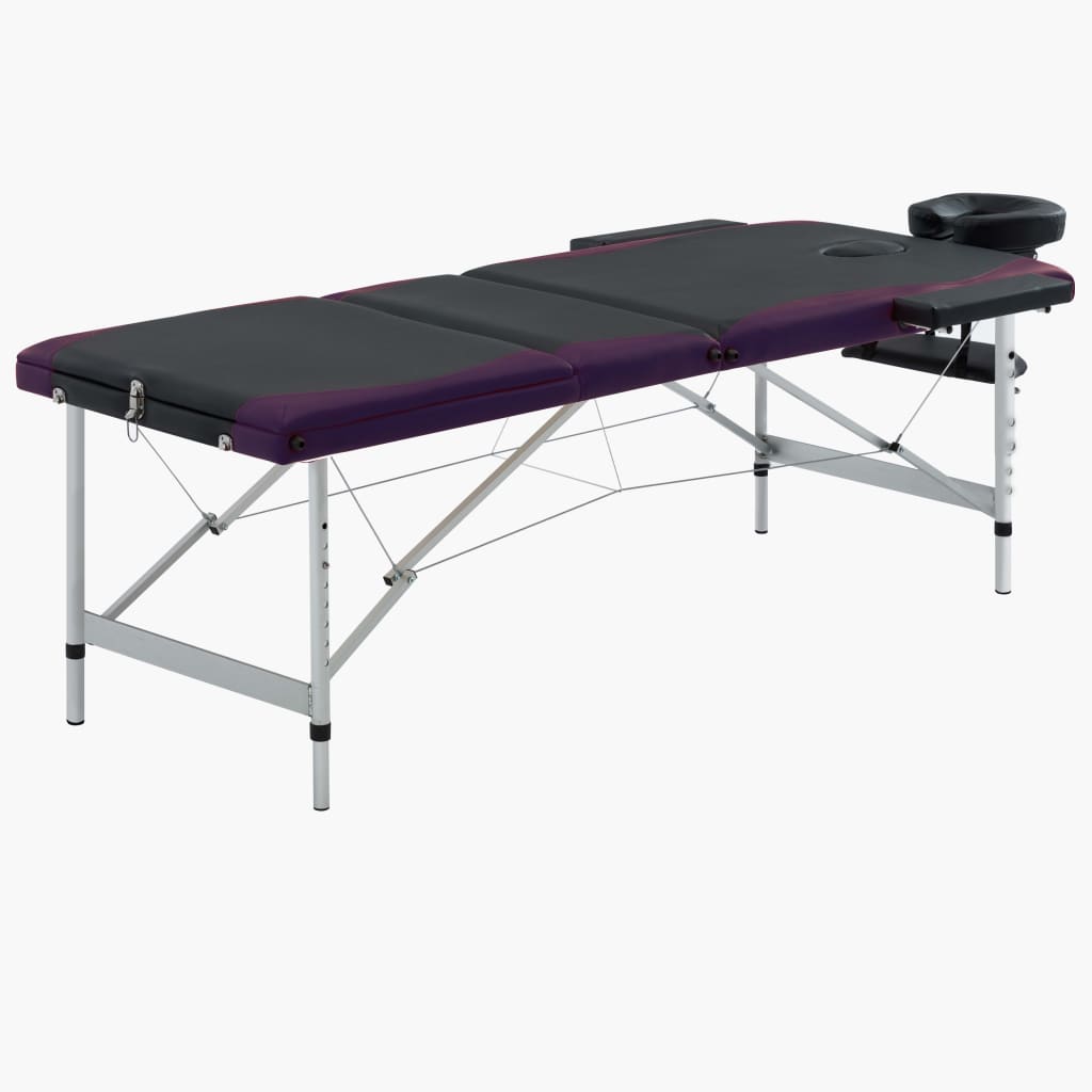 Bidaxl Massagebord Hollfällbara 3 zoner aluminium svart och lila