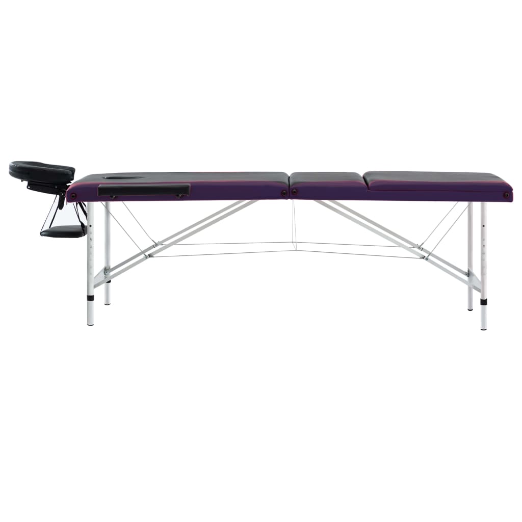 Vidaxl Mesa Massage Plegable 3 zonas de aluminio negro y morado