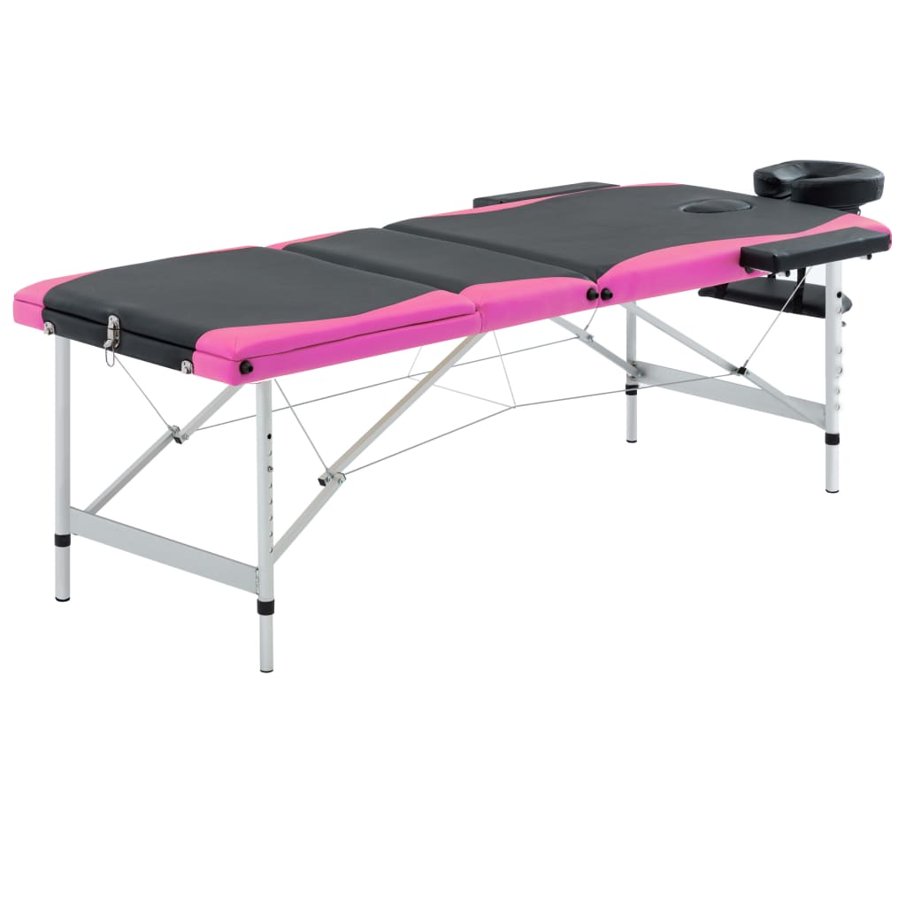 Vidaxl massagetafel inklapbaar 3 zones aluminium zwart en roze