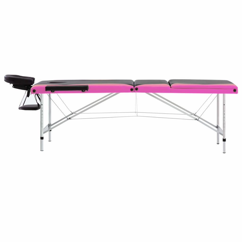 Vidaxl Mesa Massage Plegable 3 zonas de aluminio Negro y rosa