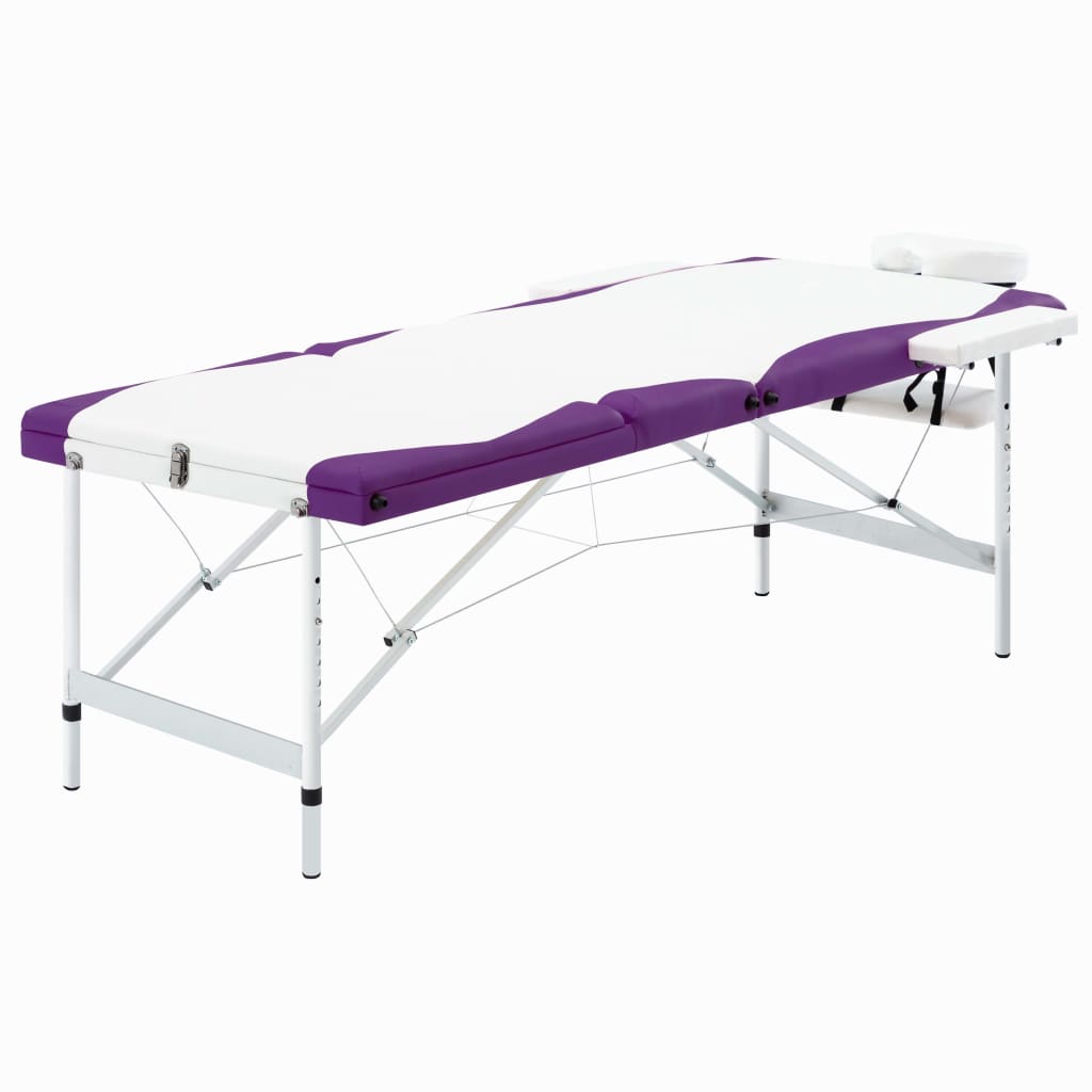 Vidaxl Massage table Collapsible 3 Zones Aluminum White and Purple