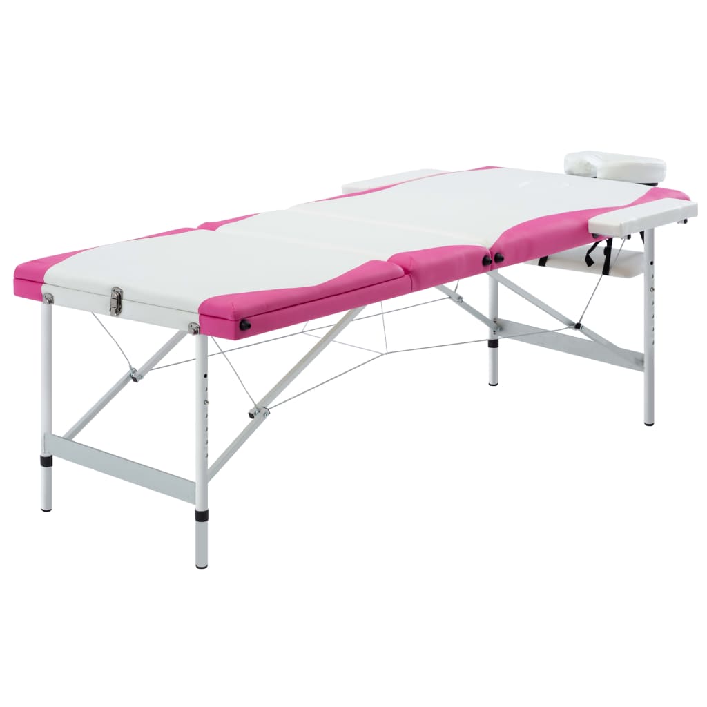 Vidaxl massasjebord sammenleggbar 3 soner aluminium hvit og rosa