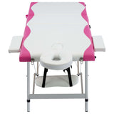Vidaxl -Massage -Tabelle zusammenklappbar 3 Zonen Aluminium Weiß und Rosa