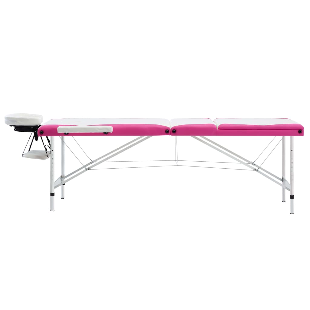 Vidaxl Mesa Massage Plegable 3 zonas de aluminio blanco y rosa