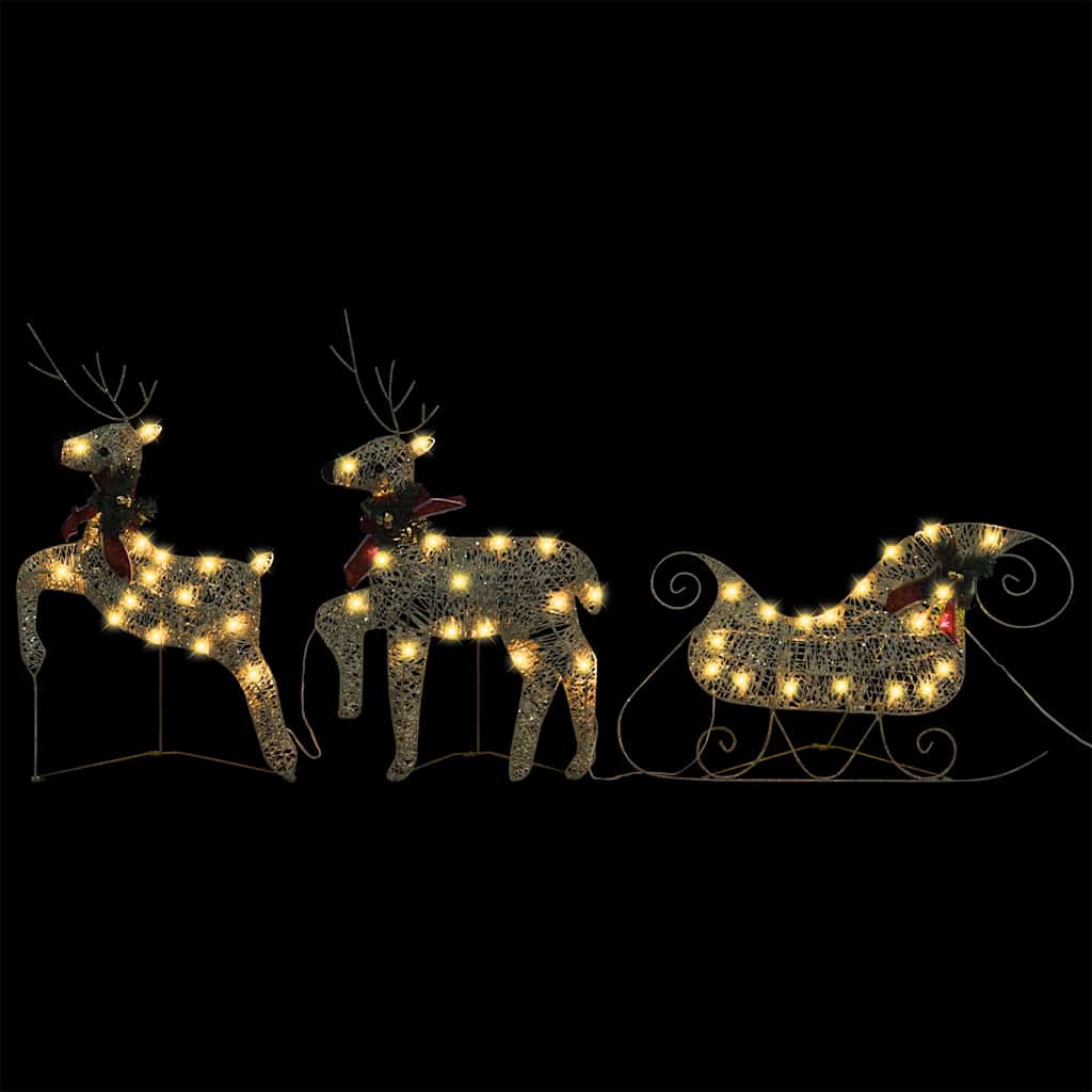 VidaXL Weihnachtsdekoration Rentier und Schlitten 60 LEDs goldfarben