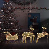 VidaXL Weihnachtsdekoration Rentier und Schlitten 60 LEDs goldfarben