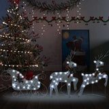 Vidaxl Weihnachtsdekoration Rentiere und Schlitten 60 LEDs Silberfarben