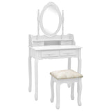 Vidaxl kaptafelset met kruk 75x69x140 cm paulowniahout wit