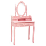 Vidaxl kaptafelset met kruk 75x69x140 cm paulowniahout roze