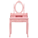 Vidaxl kaptafelset met kruk 75x69x140 cm paulowniahout roze