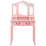 Vidaxl kaptafelset met kruk 80x69x141 cm paulowniahout roze