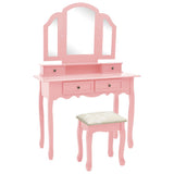 Vidaxl kaptafelset met kruk 100x40x146 cm paulowniahout roze