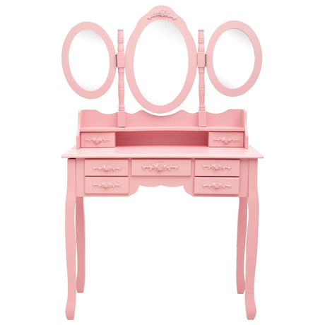 Vidaxl kaptafel met kruk en drievoudige spiegel roze