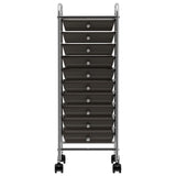 Vidaxl Storage trolley with 10 drawers mobile plastic black