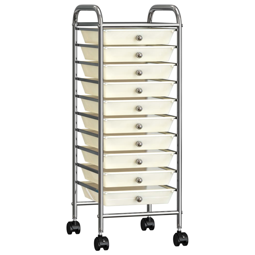 Vidaxl Storage trolley with 10 drawers mobile plastic white