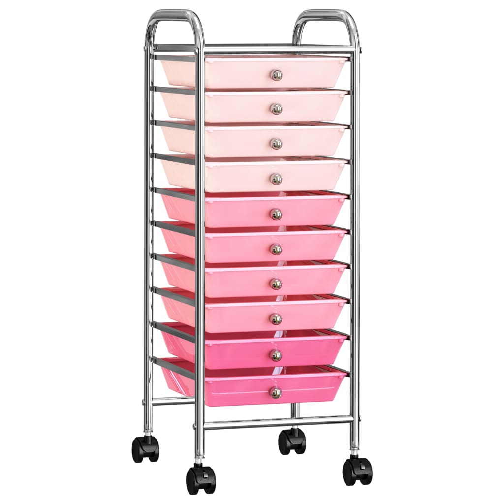 Vidaxl Storage Trolley mit 10 Schubladen Mobile Kunststoff Ombre Pink