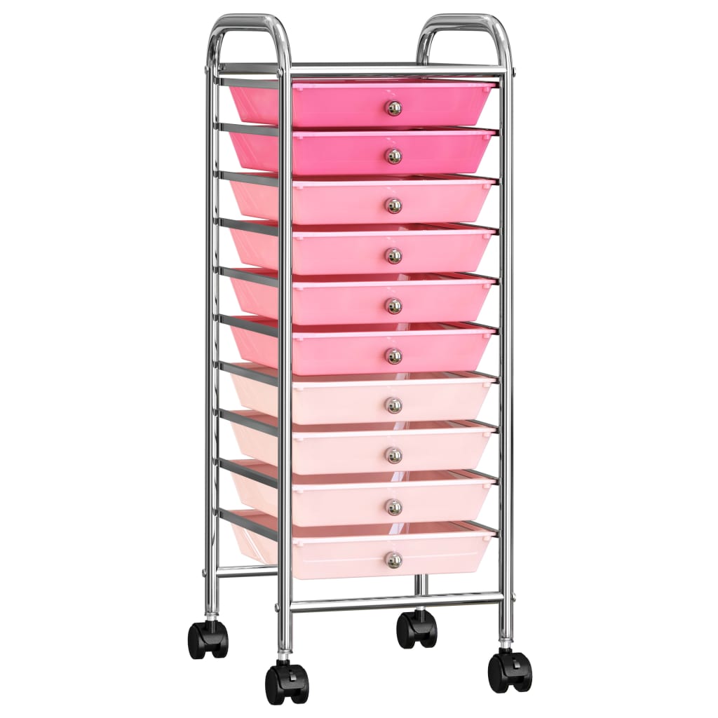 Vidaxl Storage Trolley med 10 skuffer mobil plast ombre pink