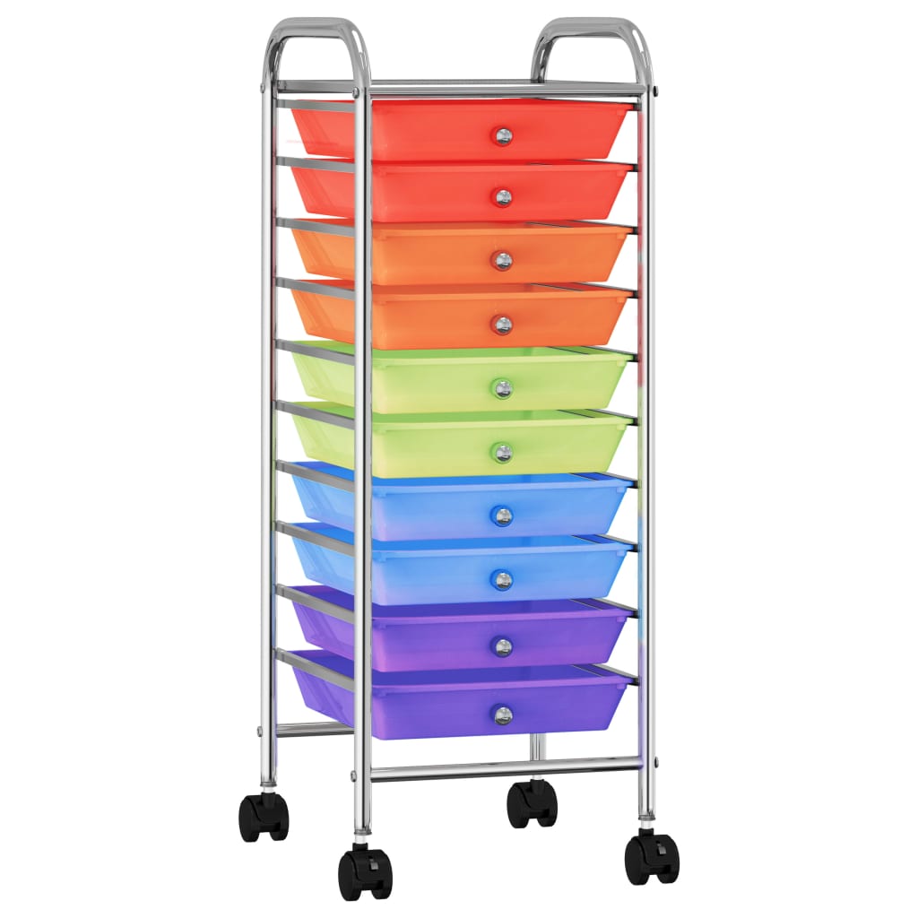 Vidaxl Storage trolley with 10 drawers mobile plastic multi -colored