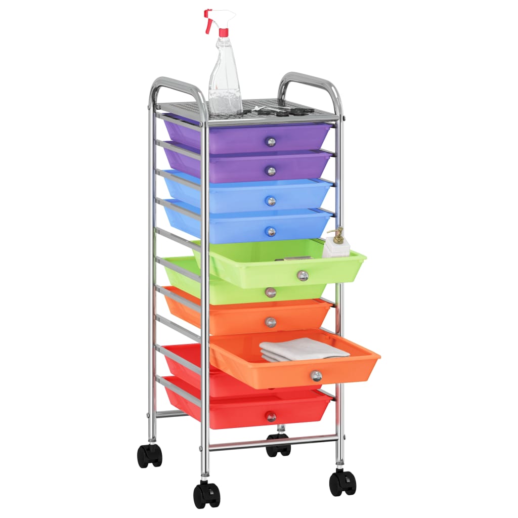 Chariot de stockage vidaxl avec 10 tiroirs en plastique mobile multi-colorant