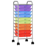 Vidaxl Storage trolley with 10 drawers mobile plastic multi -colored