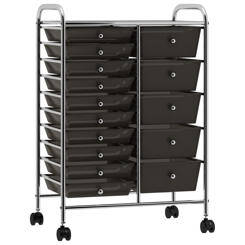 Vidaxl Storage Trolley med 15 skuffer Mobile XXL Plastic Black