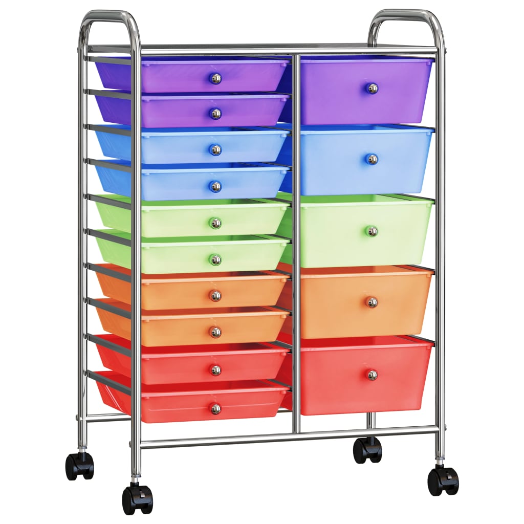 Vidaxl Storage Trolley med 15 skuffer Mobile XXL Plastic Multi -Colored