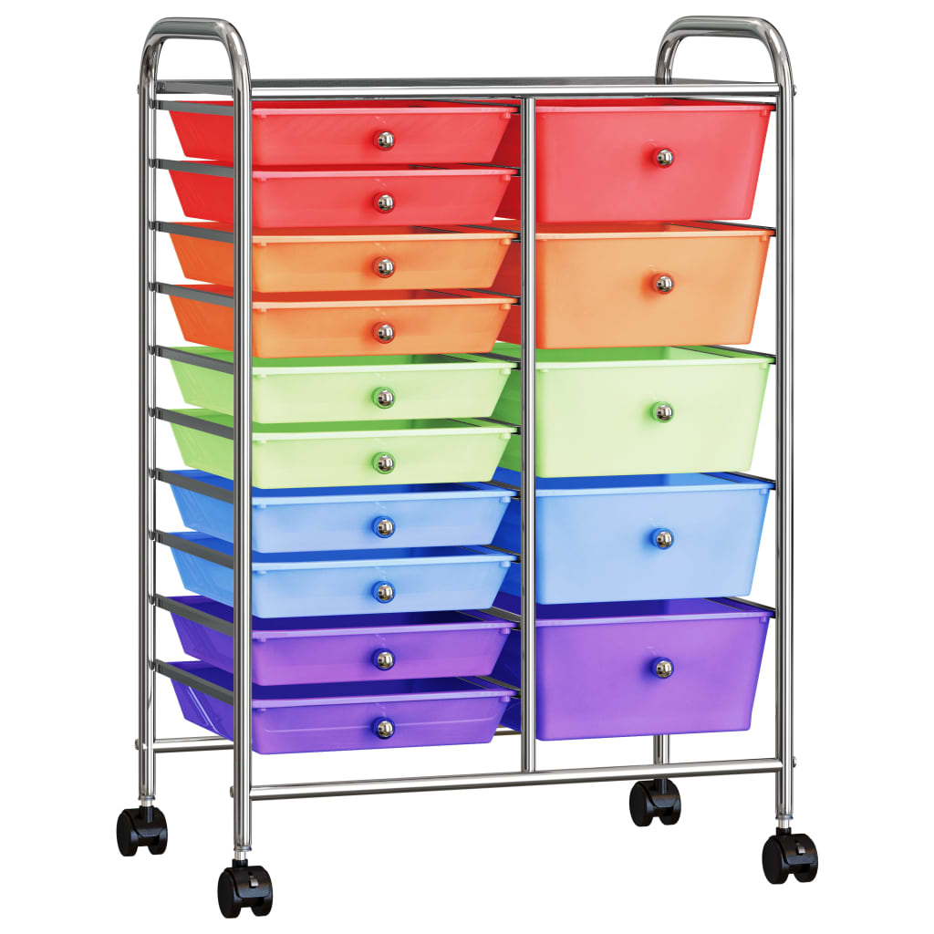 Vidaxl Storage Trolley con 15 cajones móvil XXL Plastic Multi -Colored