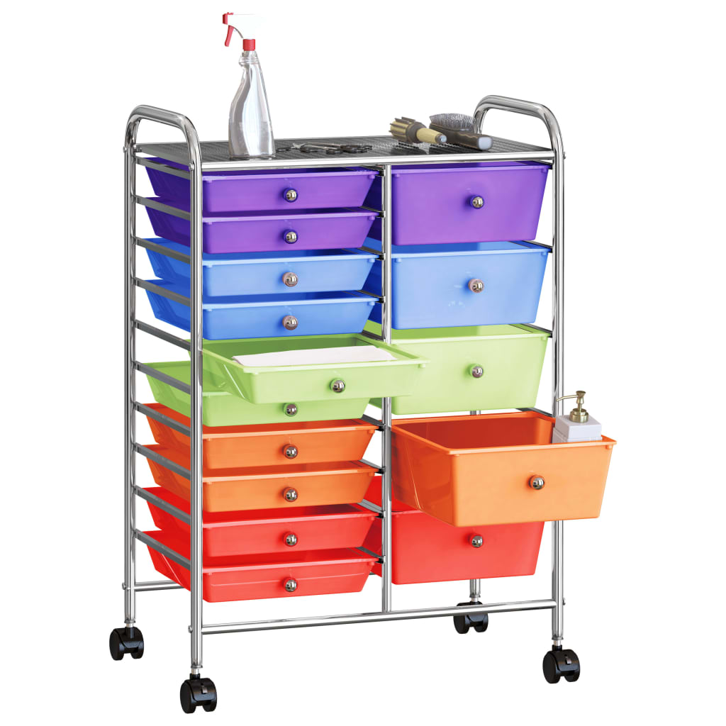 Chariot de stockage vidaxl avec 15 tiroirs mobile xxl plastique multi-colorant