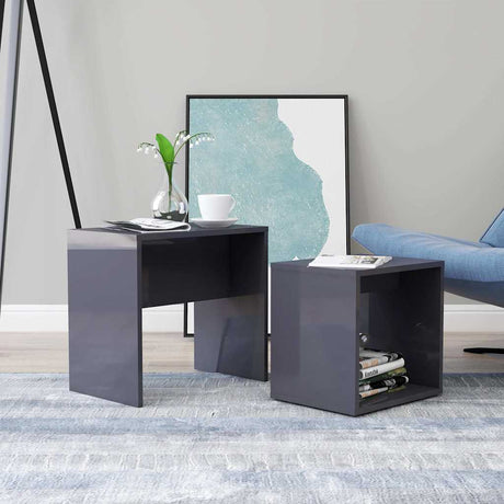 Vidaxl salontafelset 48x30x45 cm bewerkt hout hoogglans grijs