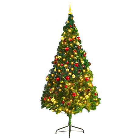 Vidaxl Kunstkerstboom mit Beleuchtung und Weihnachtsbällen 210 cm Grün