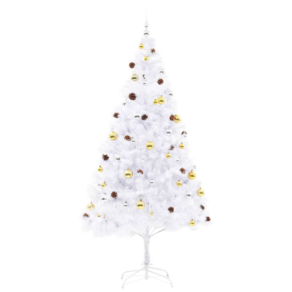 Vidaxl Kunstkerstboom mit Beleuchtung und Weihnachtsbällen 210 cm Weiß