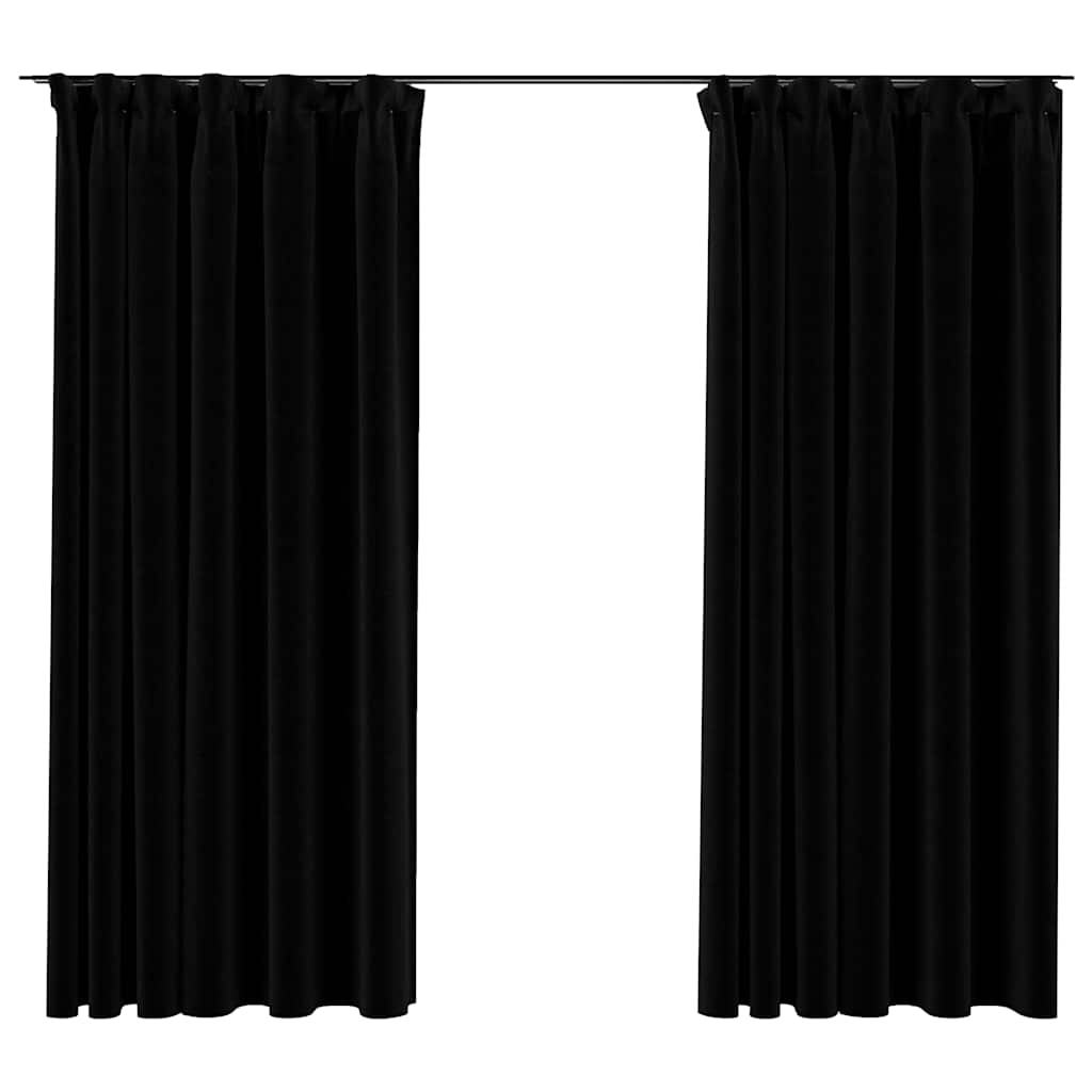 Vidaxl rideaux en lin look accablatif crochets 2 st 140x175 cm noir