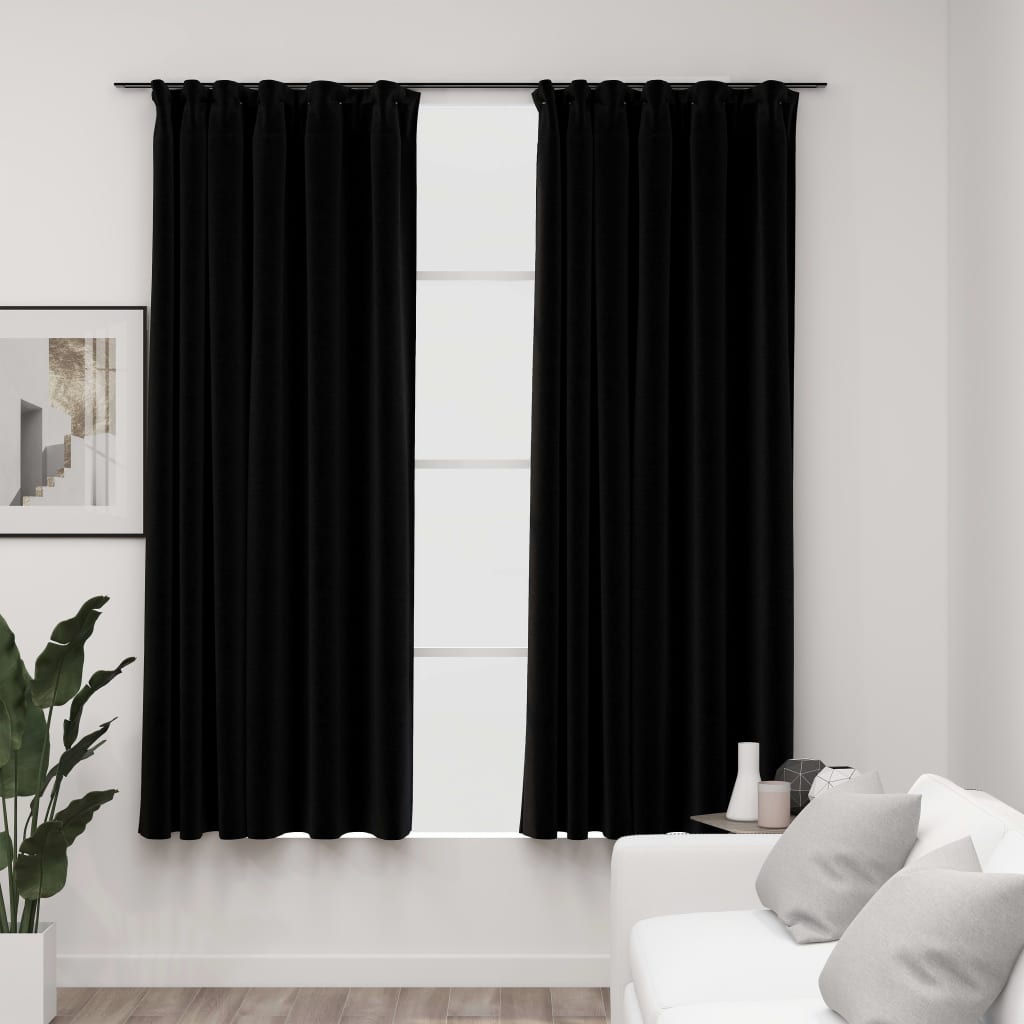 Vidaxl Curtains Linen vypadají zatraceně háčky 2 st 140x175 cm černé