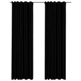 Vidaxl curtains linen look blackout hooks 2 st 140x225 cm black